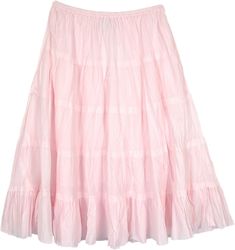 Pink Tiered Skirt With Elastic Waistband, Cotton Tiered Skirt With Elastic Waistband, Pink Tiered Cotton Skirt, Pink Cotton Ruffled Skirt, Pink Cotton Ruffled Skirt Bottoms, Pink Cotton Gathered Skirt Bottoms, Fairycore Skirt, Long Pink Skirt, Blush Pink Skirt