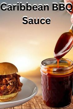 the barbecue bbq sauce is being drizzled onto a sandwich