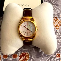 Gucci Women’s Watch.”Horsebit Quartz” Brown Leather Strap With Gold Rim Around The Face. Excellent Condition, Never Worn, Received As A Gift. Very Light Weight. Price Tag Still Attached Timeless Gucci Watches For Business, Luxury Gucci Watch For Formal Occasions, Gucci Gold Jewelry With Diamond Hour Markers, Gucci Analog Watch For Business, Gucci Yellow Gold Watch For Formal Occasions, Yellow Gold Gucci Watch For Formal Occasions, Timeless Gucci Leather Watch, Gucci Timeless Leather Watch, Gucci Watch Women Vintage