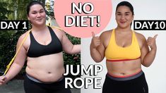 two women in sports bras with no diet and jump rope