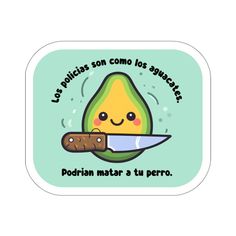 a cartoon avocado with a knife in it's hand and the words, los