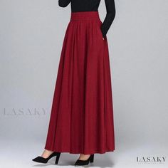 Lasaky - Stylish Wine Red Midi Skirt with Flared Hem in Cotton Linen Blend Wine Red Skirt, Linen Midi Skirt, Red Midi Skirt, Burgundy Skirt, Women Floral Blouse, Red Midi, Midi Flare Skirt, Pleated Maxi Skirt, Denim Pencil Skirt