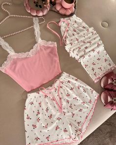 Sleepwear Aesthetic, Adjustable Pants, Pajama Fashion, Lace Straps, Cami Crop Top