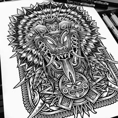 a drawing of a lion with intricate details