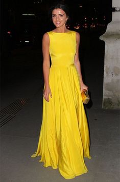 Sabrina Neckline Long Yellow Celebrity Prom Dress with Bright Elegant Outfit, How To Style Yellow Dress, Yellow Dress Outfit Wedding, Mustard Yellow Gown, Bright Yellow Outfit, Yellow Gown Dress, Yellow Designer Dress, Yellow Prom Dress Long, Yellow Gowns