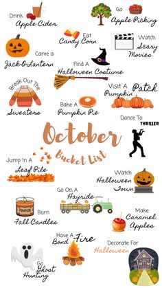 a poster with different types of pumpkins and other things to eat for halloween on it