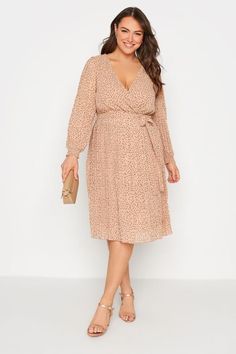 Shop YOURS LONDON Curve Beige Brown Spot Print Pleated Wrap Dress at Yours Clothing. Discover women’s plus size clothing in sizes 10-36 with fast delivery. Plus Size Midi Dresses, Plus Size Wedding Guest Dress, Brown Pleated Skirt, Plus Size Wedding Guest Dresses, Plus Size Workwear, Sukienki Plus Size, Curve Fashion, Plus Size Formal Dresses, Soft Glam