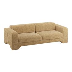 a beige couch sitting on top of a white floor