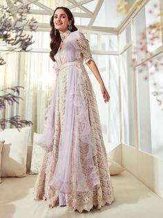 Lilac Anarkali, Organza Anarkali, Ruffle Dupatta, Anarkali With Dupatta, Ridhi Mehra, Long Anarkali, Embroidered Anarkali, Embroidered Crop Tops, Embroidered Belt