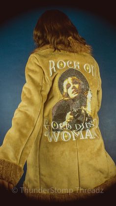 "Description: A coat just like the great \"Pennie Lane\" would wear. Inspired wholeheartedly by the legendary Stevie Nicks, we created this design to honor her triumphs and legacy as a rock and roll woman! We custom embroidered on a vintage \"Pennie Lane\" fur coat because we want the full 70's energy!! You can get this in a Pennie Lane style coat or a denim jacket. Add-ons can be embroidered onto this Custom. Just message me! Note: This coat has faux-fur trim. Not all coats are exactly the same Retro Embroidered Fall Outerwear, Fall Graphic Print Outerwear, Vintage Winter Outerwear With Graphic Print, Vintage Long Sleeve Outerwear With Graphic Print, Fall Vintage Outerwear With Vintage Print, Fitted Embroidered Vintage Outerwear, Vintage Embroidered Winter Outerwear, Vintage Reworked Winter Outerwear, Vintage Reworked Outerwear For Winter