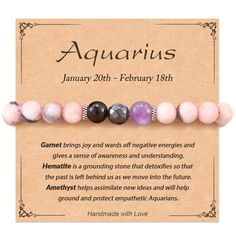 PRICES MAY VARY. 【Aquarius Zodiac Bracelet】The features of the 12 zodiac signs are different from each other, and so are the characters of the people with different zodiac signs. The zodiac sign is a special identity of a specific individual, thus the zodiac bracelet is a perfect gift for the person you care about! 【Healing Bracelet for Women】Pink Zebra Jesper Stone, which is said will help the wearer overcome stress, anxiety and bring confidence. Also, the three crystal stones uniquely represen Aquarius Friends, Aquarius Stones And Crystals, Best Crystals For Pisces, Healing Crystals For Pisces, Crystal Stone Bracelet For Pisces, Zodiac Sign Bracelet, New Moon In Aquarius Crystals, Zodiac Aquarius, Different Zodiac Signs