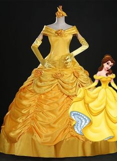 an image of a woman in a yellow dress with her hand on her hip and the princess standing next to her