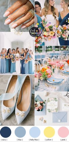 the wedding color scheme is blue, yellow and pink