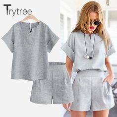 Cotton Short Tops, Plus Size Suit, Casual Cotton Top, Shorts And Top, Female Office, Plus Size Suits, Set Outfits, Oversize Women, Crop Top And Shorts