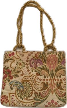 Evening Tapestry Rectangular Shoulder Bag, Vintage Gold Shoulder Bag For Daily Use, Evening Rectangular Tapestry Shoulder Bag, Elegant Embroidered Gold Bags, Elegant Embroidered Gold Shoulder Bag, Gold Evening Bag With Intricate Embroidery, Vintage Fabric Shoulder Bag For Daily Use, Vintage Gold Shoulder Bag With Handles, Vintage Rectangular Fabric Shoulder Bag