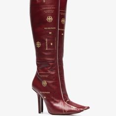 These Burgundy Vetements 110 Passport-Print Leather Boots (With Embossed Detail) Are Irreverently Printed With The German Passport Design. Extremely Rare And Unique...For The Eclectic Woman That Wants To Make A Statement! Made In Italy Size Eu 38 / Us 8 True-To-Size Delilah Core, German Passport, Healed Boots, Passport Design, Vetements Shoes, Unique Boots, Burgundy Boots, Fantastic Shoes, Black Platform Boots