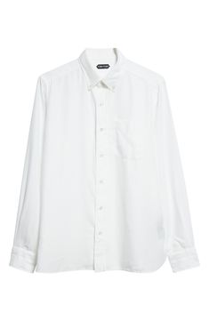 Fluid twill offers exceptional drape and a smooth hand for this button-down shirt tailored in a slim fit and finished with mother-of-pearl buttons. Front button closure Button-down collar Long sleeves Chest patch pocket 100% lyocell Dry clean or machine wash, line dry Made in Italy Designer Clothing Classic Long Sleeve Shirt With Button Closure, Classic Long Sleeve Dress Shirt With Button Closure, Timeless White Shirt With Button Closure, Classic Shirt With Buttons And Lapel Collar, Classic Dress Shirt With Concealed Placket For Daywear, Classic White Shirt With Hidden Button Closure, Timeless Button-up Shirt For Business Casual, Classic Shirt With Hidden Button Closure For Daywear, Classic Shirt With Concealed Placket For Daywear