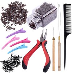 PRICES MAY VARY. Useful hair extension kit: package include 500 pcs brown micro ring beads, 1 pc micro beads plier, 2 pcs hook needle pulling loop, 4 pcs plastic alligator hair clips, 1 pc comb and 2 bags black mini rubber hair elastic Hair extension pliers: the metal plier designed with curved head and with plastic handle, the hook needle pulling loop with wooden handle, easy to hold, a great helper for hair extension Brown micro link rings: come with 500 pcs brown silicone lined micro beads, w Hair Extension Tools, Color Rubio, Micro Beads, Linking Rings, Manicure Y Pedicure, Hair Strand, Dark Blonde, Wig Accessories, Hair Elastics