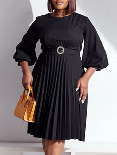 Discover the epitome of casual elegance with our O-Neck Lantern Sleeves Midi Dress. This versatile piece effortlessly blends comfort with sophistication, making it an ideal choice for various occasions. The O-neck design and lantern sleeves add a touch of refinement, while the pleated A-line silhouette creates a flattering and graceful look.The inclusion of a stylish belt not only accentuates the waist but also adds a fashion-forward element to the ensemble. Perfect for the office or a chic outi Dresses With Belts Casual, Straight Clothes, Round Neck Dresses, Straight Dress, Elegant Red, Pleated Midi Dress, Midi Dress With Sleeves, Casual Elegance, Lantern Sleeves