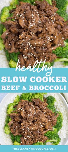 the healthy slow cooker beef and broccoli is ready to be eaten on the table