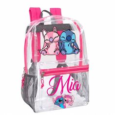 Clear, custom-made, backpacks, personalization available. Able to provide any character. Free shipping STADIUM APPROVED: Measure 17" H x 12" W x 5.5" D. Perfect for students, athletes, clubs, & teams CLEAR BACKPACK COLORED STRAPS: The main compartment dual zipper system keeps your items secure and is perfect for carrying multiple books, folders, water bottles and more SEE THROUGH BACKPACK: Has Front Zipper Accessory Pocket - Perfect for storing pens, calculator, headphones, cellphone, tablet, & Themed Backpack For School, Themed School Backpack, Themed Backpack For End Of School Year, Themed Standard Backpack For School, Character Style Backpack For End Of School Year, Themed Rectangular School Backpack, Character Style Standard Backpack For End Of School Year, Character Backpack For Back To School, Rectangular Shape, Pink College Bag For Back To School