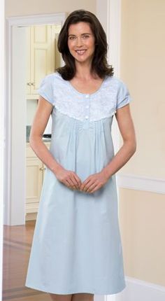 Womens cap sleeve percale nightgown is made with 100 percent cotton. This full-length sleep gown features white lace and pintuck detailing. Silk Homewear, Womens Sleepwear, Sleep Gown, Sleepwear For Women, Cotton Sleepwear