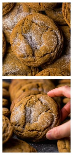 two pictures of cookies with powdered sugar on them