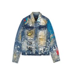 Designed In Nyc, Produced In Very Limited Quantities. Hand Painted Denim Jacket. Regular Fit. Brand New With Tags, Never Worn. Size: M Bundle With Matching Jeans. Jean Jacket Patches, Hand Painted Denim, Blue Tracksuit, Hand Painted Denim Jacket, Denim Jacket Patches, Painted Denim Jacket, Half Zip Jacket, Track Suit Men, Military Style Jackets