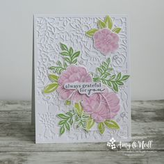 a card with pink flowers on it and the words always grateful for you written in green