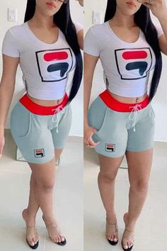 • Free Shipping Worldwide• 30 Days Return and Exchange• 100% Money-Back Guarantee Size(in) US Bust Hip Waist Tops Length Shorts Length S 6-8 34.7  36.2  27.6  18.1  15.4  M 8-10 36.2  37.8  29.1  18.5  15.8  L 10-12 37.8  39.4  30.7  18.9  16.1  XL 12-14 39.4  40.9  32.3  19.3  16.5  2XL 16 40.9  42.5  33.9  19.7  16.9 Casual Sports Shorts With Letter Print, Gray Athleisure Shorts For Summer, Casual Summer Athletic Shorts With Letter Print, Summer Sportswear Shorts With Letter Print, Leisure Gray Shorts With Built-in Liner, Gray Leisure Athletic Shorts For Summer, Gray Casual Activewear Shorts, Casual Grey Athletic Shorts For Leisure, Gray Summer Athletic Shorts