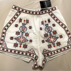 Nwt Embroidered Shorts Size Small Fits More Like A 2 Brand Forever 21 Summer Vacation Bottoms With Floral Embroidery, Floral Embroidered Bottoms For Summer Vacation, Floral Embroidery Bottoms For Summer Vacation, Trendy Embroidered Summer Bottoms, Embroidered Summer Vacation Bottoms, Embroidered Summer Bottoms For Day Out, Embroidered Bottoms For Summer Day Out, Casual Embroidered Shorts For Summer, Casual White Shorts With Floral Embroidery