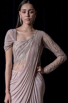 Gaurav Gupta Saree Gown, Saree Like Gown, Pre Draped Saree Gown, Gown Pattern Indian, Saree Gown Party Wear, Drape Saree Designer, Drape Gowns Indian, Party Wear Sarees Designer, Fancy Sarees Latest