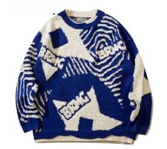 Y2K Retro Graffiti Sweater Retro Graffiti, Patchwork Sweater, Streetwear Mode, Winter Pullover, Jacquard Sweater, Star Sweater, Aesthetic Women, Sweater Collection, Warm Sweaters