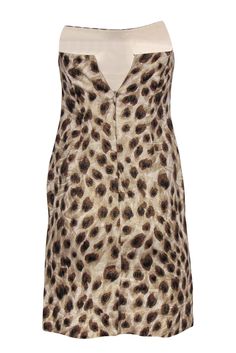 Go sparkly and safari chic with this Escada frock! The classic sheath dress is given a fierce upgrade with a luxe leopard print design adorned with tons of glitzy sparkles. Perfect for party princesses who love their animal print! Roar into your next soiree in style when you pair this beauty with strappy stilettos and gold jewelry. Size 6 (DE 36) Shell: 90% Linen, 10% Polyester Lining: 100% Viscose Concealed back zipper Lined Sheath silhouette Sweetheart neckline Strapless Boning in bust Bust 28 Chic Knee-length Leopard Print Mini Dress, Chic Knee-length Leopard Print Dress, Fitted Leopard Print Dress For Cocktail, Fitted Leopard Print Cocktail Dress, Formal Fitted Leopard Print Dress, Fitted Leopard Print Dress For Formal Occasions, Elegant Leopard Print Mini Dress, Elegant Leopard Print Mini Dress For Spring, Elegant Spring Mini Dress In Leopard Print