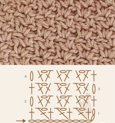 the crochet stitch pattern is shown in two different colors, one brown and one beige