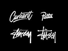 four different types of graffiti written in white ink on a black background with the words,