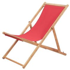 a red lawn chair sitting on top of a wooden frame