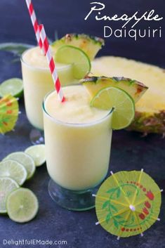 two glasses filled with pineapple daiquita