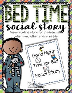 the bed time social story for children with an image of a boy holding a teddy bear