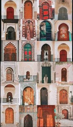 many different doors and windows are shown in this collage