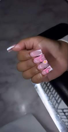 Nails Heart, Acrylic Nail Set, Long Acrylic Nail Designs, Drip Nails, Colored Acrylic Nails, Girly Acrylic Nails, French Tip Acrylic Nails, Dope Nail Designs, Short Square Acrylic Nails