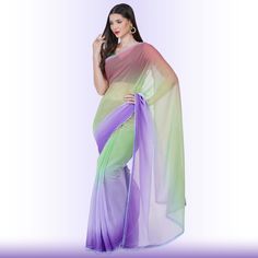 Elevate your style with our exquisite Shaded Georgette Saree in enchanting Purple! 🌟 Crafted for elegance and comfort, this saree seamlessly blends tradition with contemporary flair. The soft georgette fabric drapes gracefully, offering a flattering silhouette for any occasion. The mesmerizing shaded effect transitions from a rich dark purple to a lighter hue, adding depth and allure. 💜 Perfect for weddings, parties, or festive celebrations, this saree promises to make you stand out effortless Elegant Semi-stitched Multicolor Pre-draped Saree, Festive Fusion Style Pre-draped Georgette Saree, Fusion Style Multicolor Pre-draped Saree For Wedding, Fusion Style Saree In Georgette With Traditional Drape, Festive Fusion Georgette Saree, Festive Fusion Style Georgette Saree, Multicolor Fusion Style Georgette Dupatta, Multicolor Georgette Pre-draped Saree For Wedding, Multicolor Pre-draped Georgette Saree For Wedding