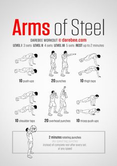 the arm workout chart shows how to do an arm press up with one hand and two hands