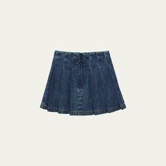 Self-Portrait denim pleated mini skirt Zip closure at back  Hem falls above the knee A-line silhouette Cotton Imported Casual Fitted Denim Skirt For School, Fitted Denim Skirt For School In Summer, Cotton Denim Skirt For School, Denim Skirt For School In Summer, Denim Skirt For Summer School, Denim Skirt For School Summer Season, Denim Mini Skirt For School, Summer Denim Skirt For School, Trendy Fitted Denim Skirt For School