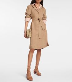 Linen Shirt Dress in Beige - Loro Piana | Mytheresa Chic Beige Linen Work Dress, Chic Beige Linen Workwear Dress, Elegant Beige Linen Workwear Dress, Beige Linen Midi Dress For Work, Chic Neutral Linen Midi Dress, Chic Neutral Linen Dress For Daywear, Chic Linen Dress For Daywear, Collared Linen Midi Dress For Work, Elegant Neutral Linen Midi Dress