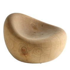 a wooden chair that is shaped like a curved object with wood grain on the sides