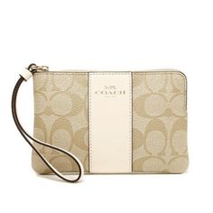 Coach Wristlet Corner Zip In Signature Canvas Signature-Coated Canvas With Crossgrain Leather Details Two Credit Card Slots Zip-Top Closure, Fabric Lining Wrist Strap Attached 6 1/4" (L) X 4" (H) X 1/2" (W) C1010 Impulsive Thoughts, Handbag Essentials, Bags Coach, Fancy Bags, Coach Wristlet, Signature Canvas, Zip Top, Wrist Strap, Coach Bags