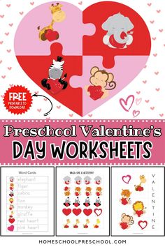 valentine's day worksheets for preschool and pre - school students to practice