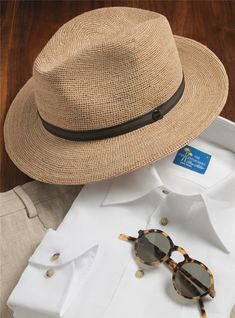 Borsalino Crochet Raffia Travel Hat - The Ben Silver Collection Elegant Woven Travel Hat, Elegant Woven Straw Hat For Travel, Classic Woven Panama Hat For Vacation, Casual Woven Boater Hat For Travel, Classic Woven Straw Fedora, Classic Straw Woven Fedora, Classic Woven Hats For Vacation, Classic Woven Boater Hat, Classic Woven Fedora For Vacation