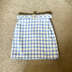 New With Tags! Blue Retro Mini Skirt For Spring, Spring Gingham Mini Skirt, Preppy Gingham Skirt For Spring, Spring Gingham Skirt In Preppy Style, White Skirt For Spring Picnic, Chic Gingham Skirt For Work, Spring Plaid Chic Skirt, Gingham Mini Skirt For Day Out, Chic Plaid Skirt For Spring